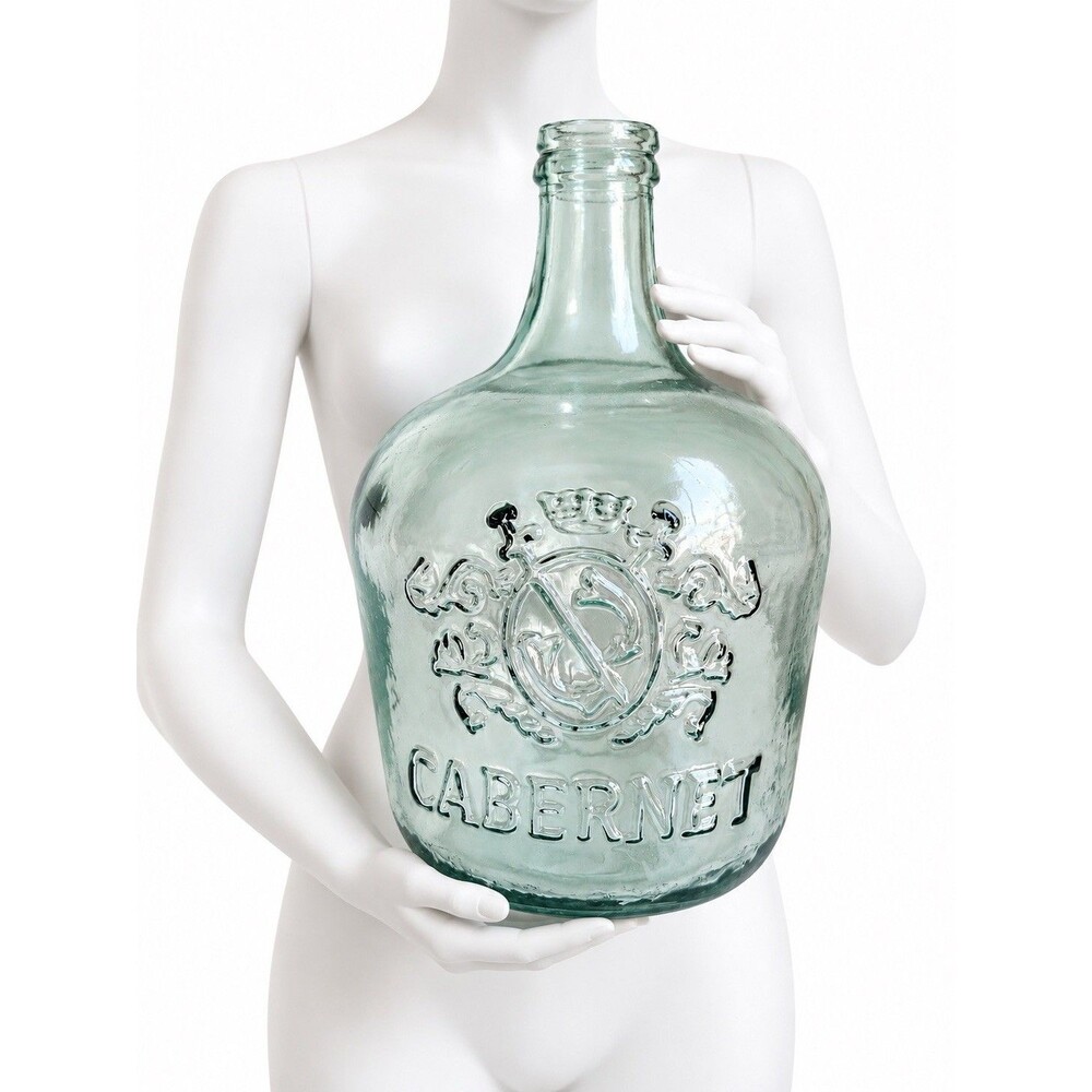 Large Cabernet Embossed Glass Wine Jug Bottle Aqua Green Decorative Demijohn
